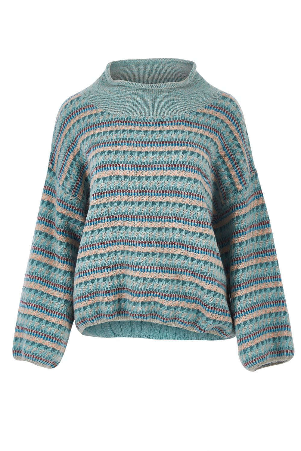 Product shot of the Fairisle Pullover in colour IceCombo (Blue), from the front