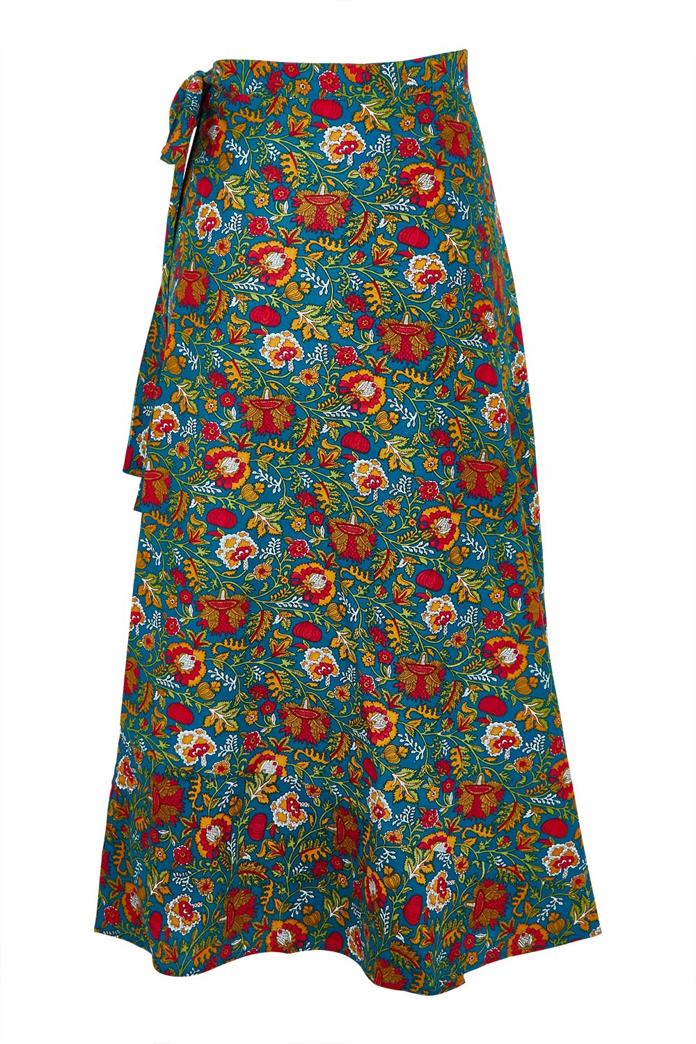 Product shot of the Grace Cotton Wrap Skirt in colour Valla, from the back