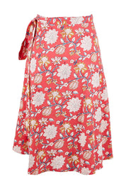 Product shot of the Beth Wrap Skirt in colour Asterprint (Pink), from the back