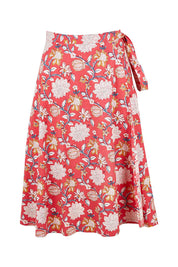Product shot of the Beth Wrap Skirt in colour Asterprint (Pink), from the front