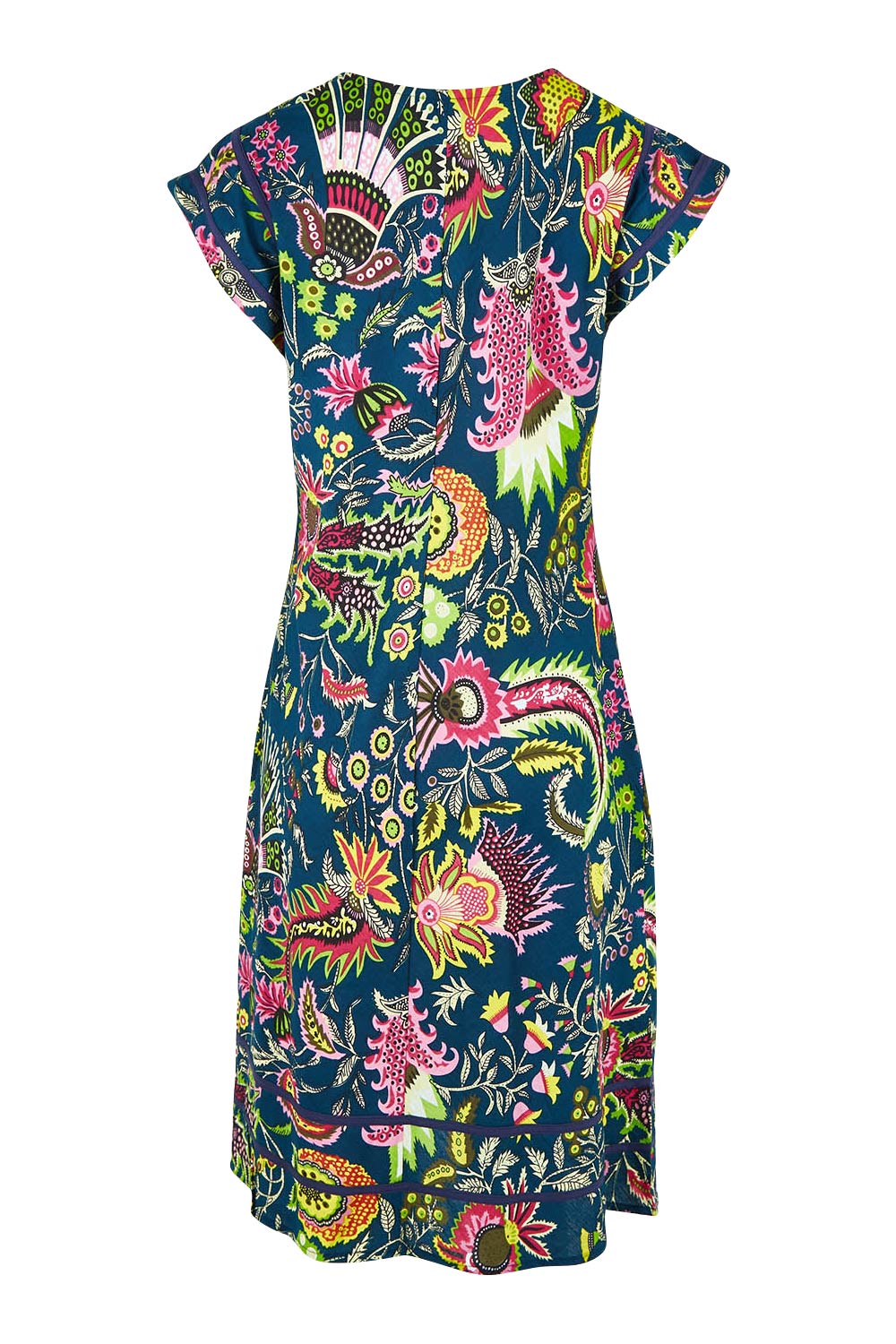 Product shot of the Cassy Dress in colour Irisprint (Blue), from the back