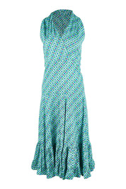 Product shot of the Polly Dress in colour Emmaprint (Blue), from the front