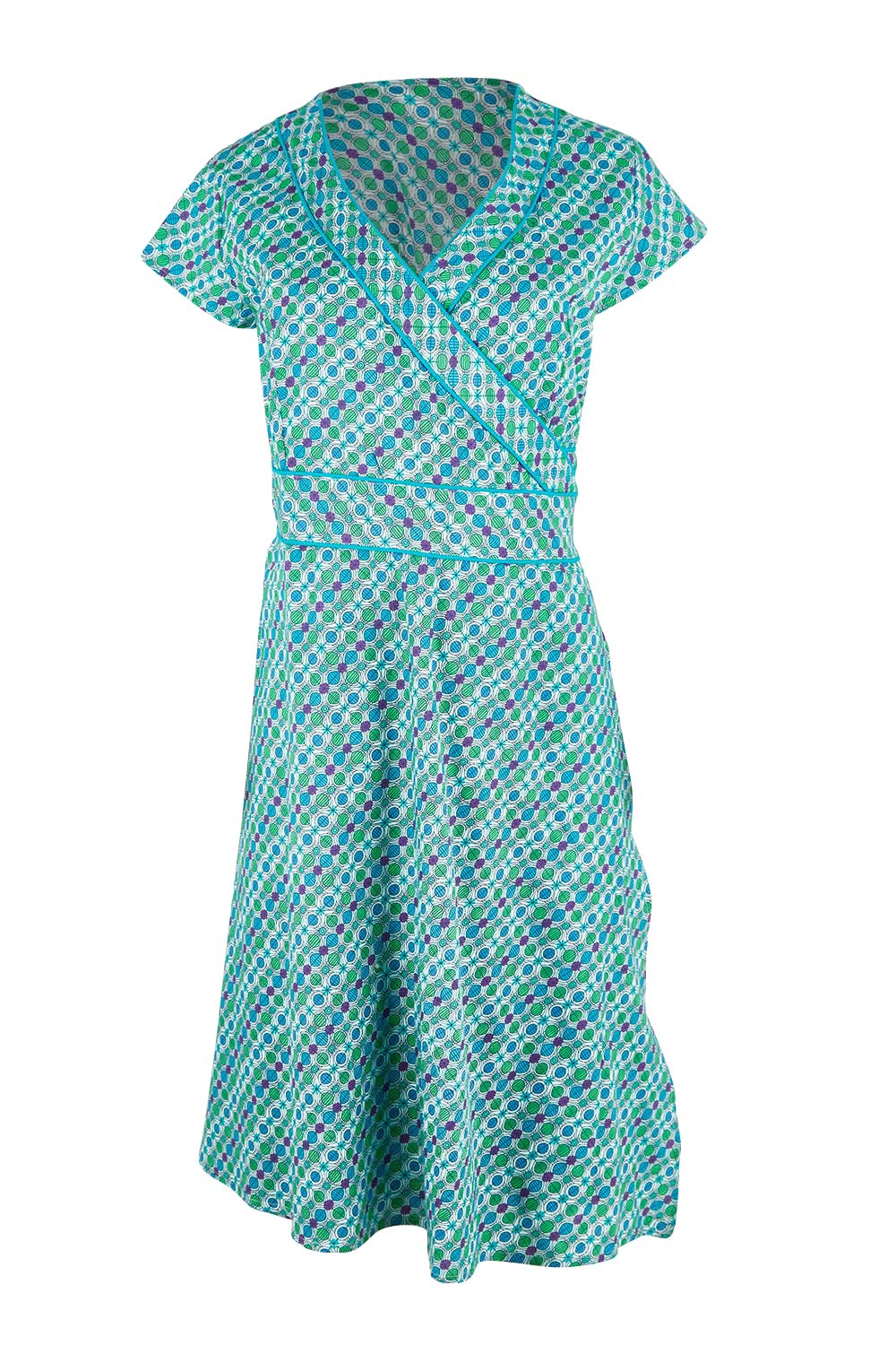 Product shot of the Astrid Dress in colour Emmaprint (Blue), from the front