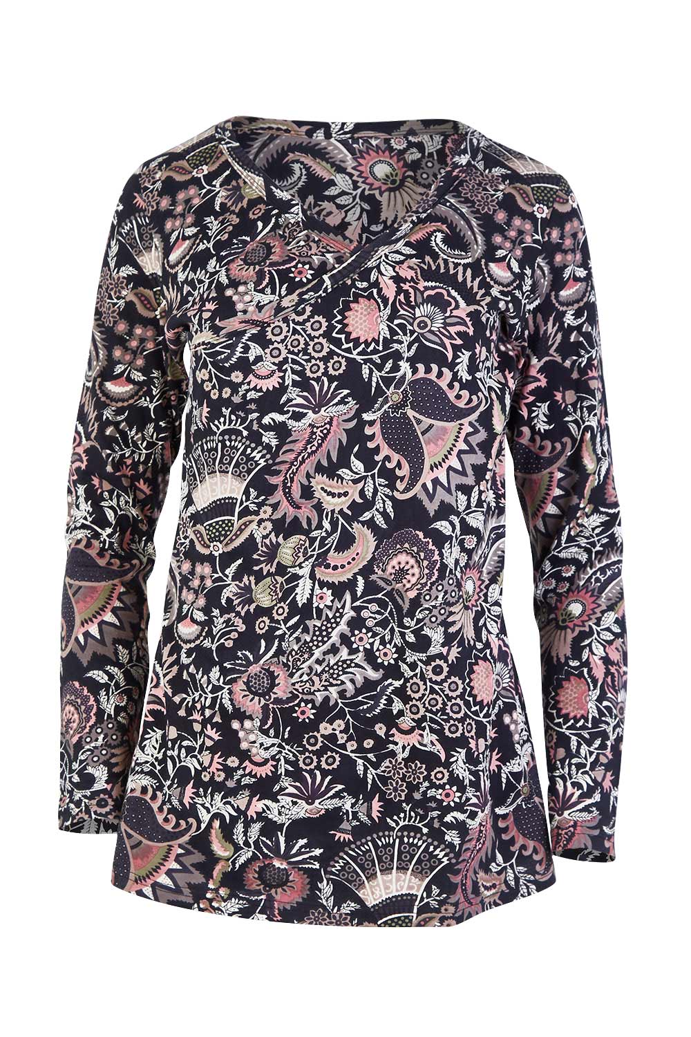 Product shot of the Ingrid L/S Top in colour Persian (Black), from the front