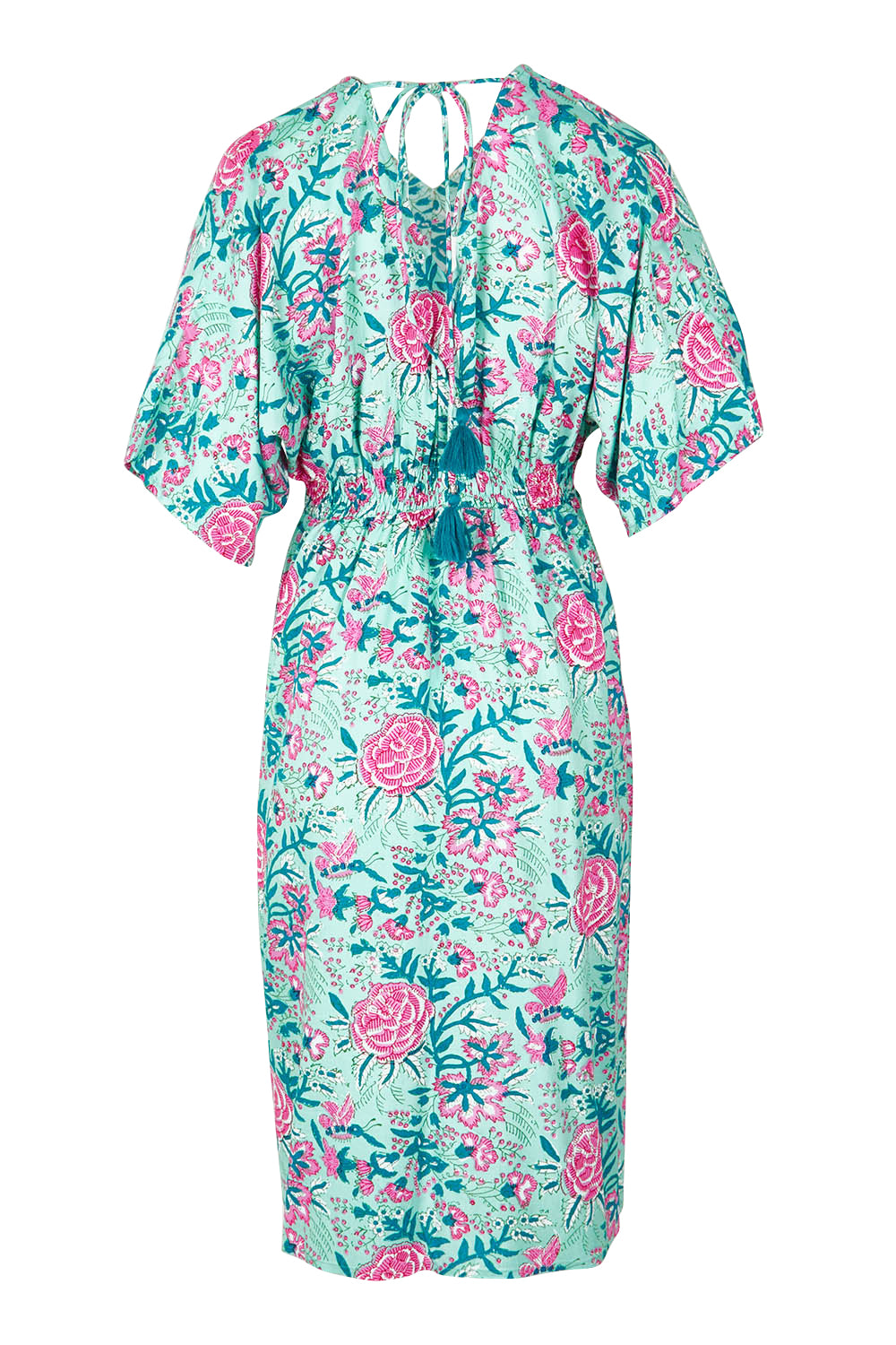 Product shot of the Evie Dress in colour Crete (Blue), from the back