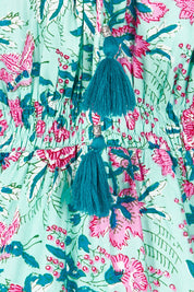 Product shot of the Evie Dress in colour Crete (Blue), detail
