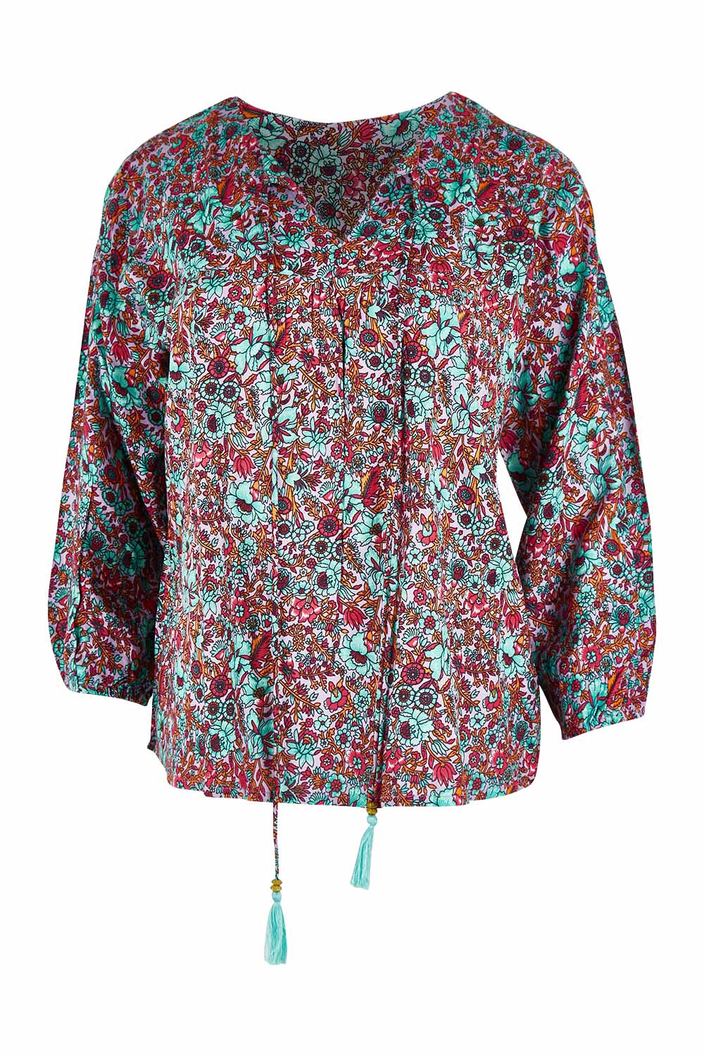 Product shot of the Palais Top in colour Miamiprint (Green), from the front