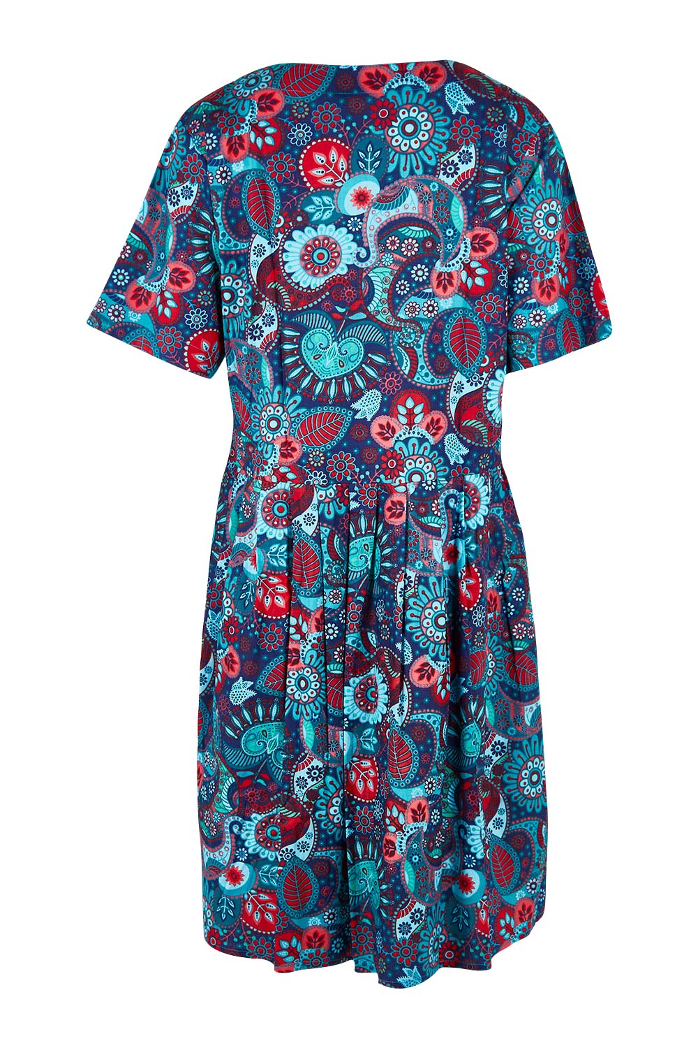 Product shot of the Billie Dress in colour Tinaprint (Blue), from the back