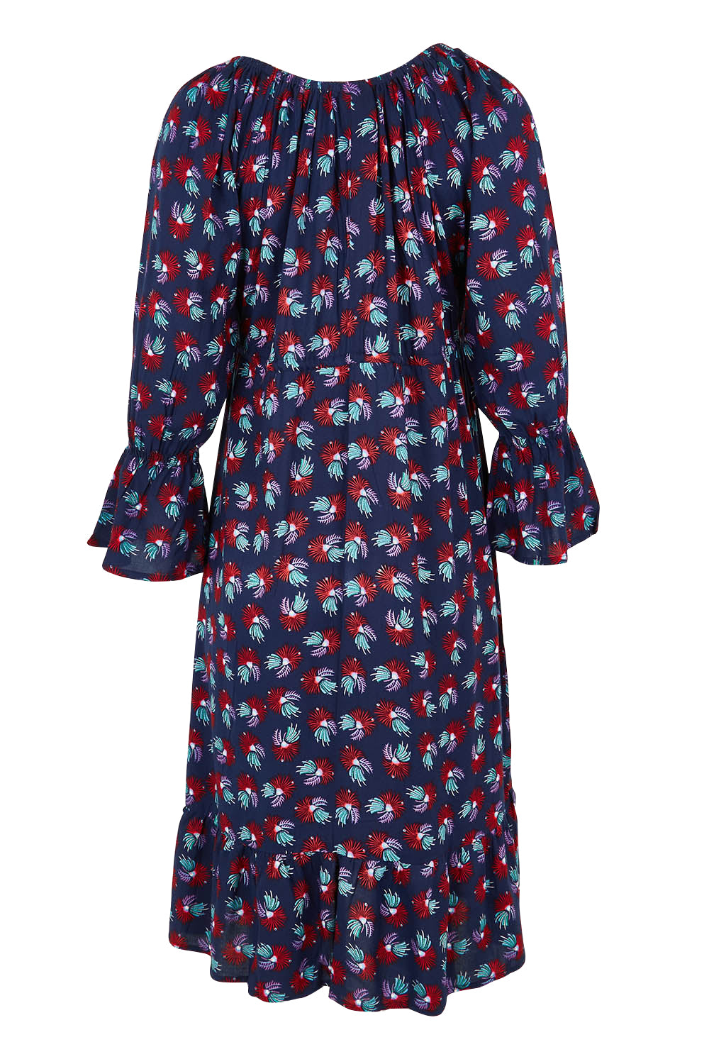 Product shot of the Valeria Dress in colour Soho (Blue), from the back