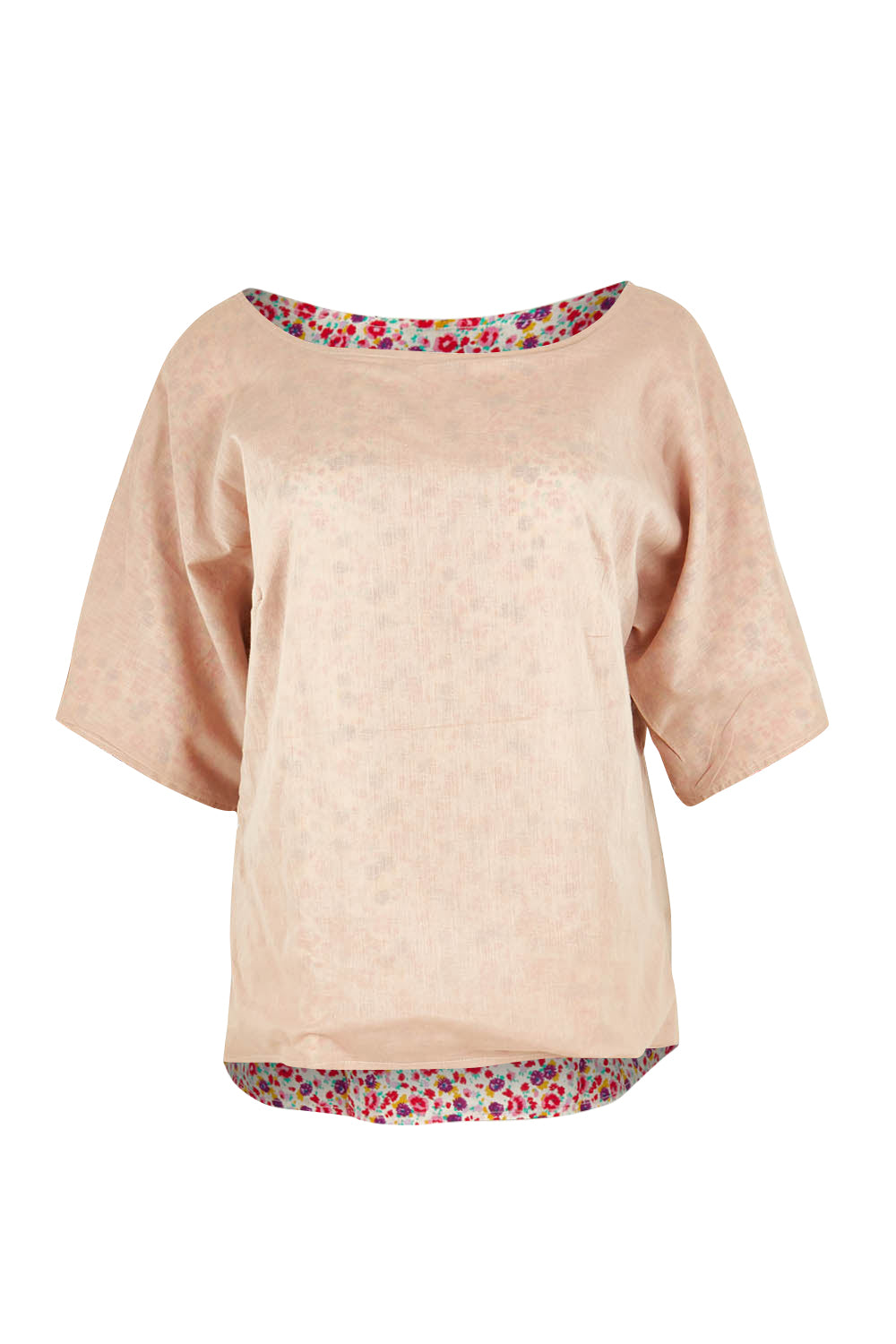 Product shot of the Ruth Reversible Top in colour Ditsybeige (Pink), detail