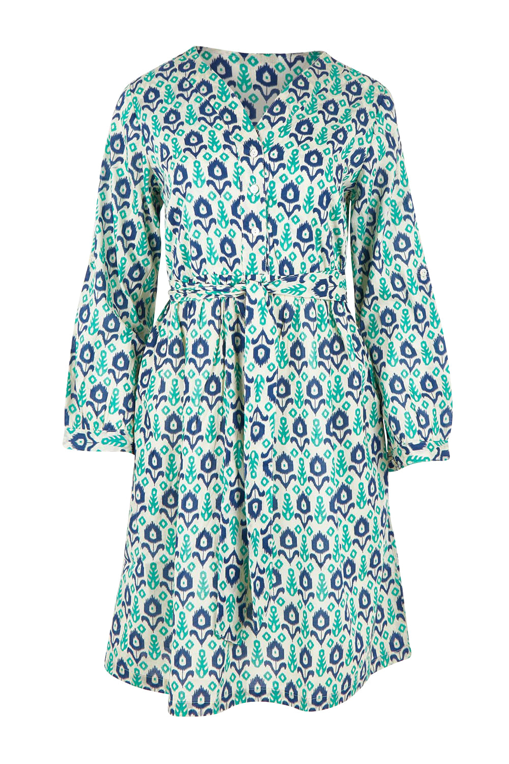 Product shot of the Heidi Dress in colour Ikata, from the front
