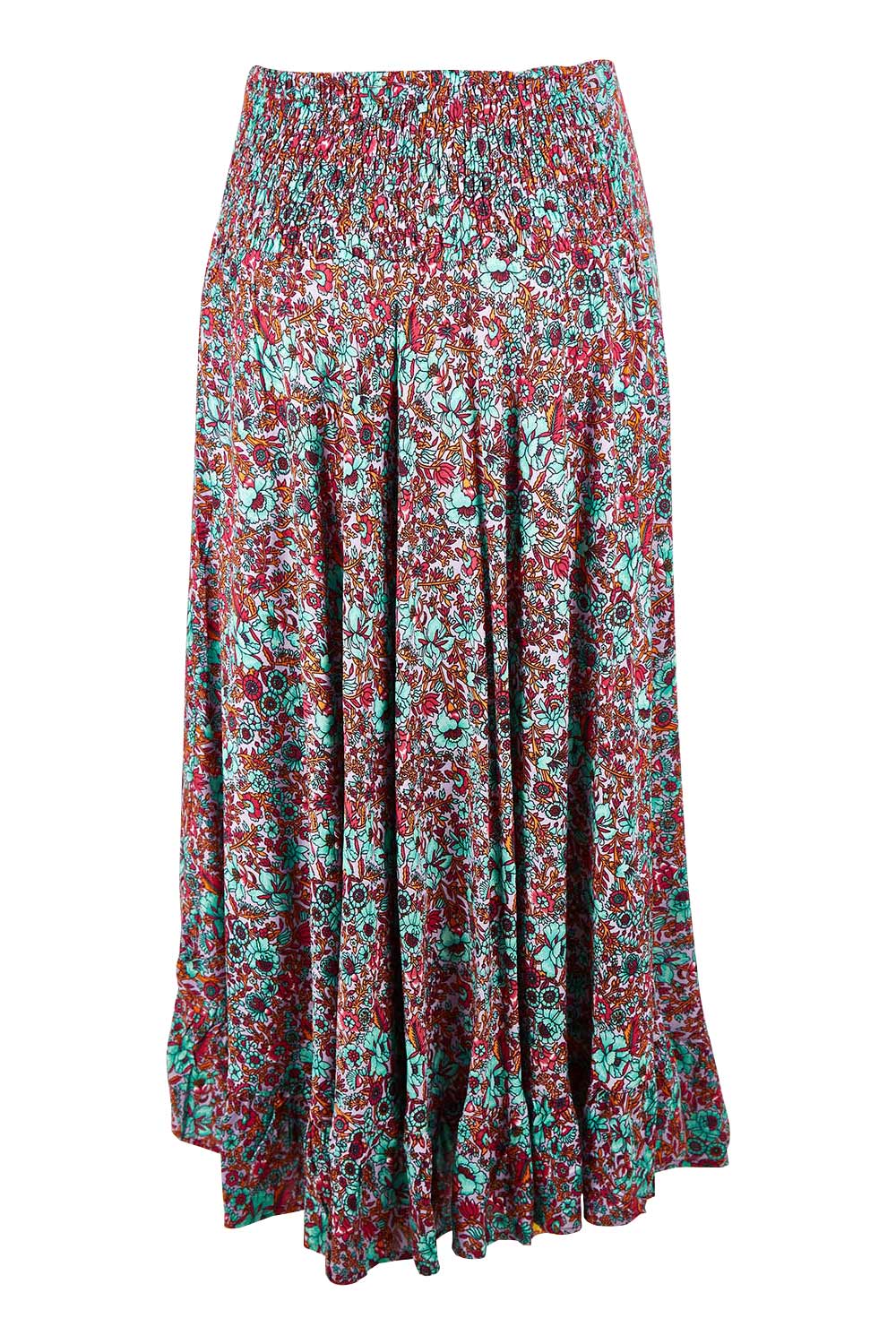 Product shot of the Gigi Maxi Skirt in colour Miamiprint (Green), from the back