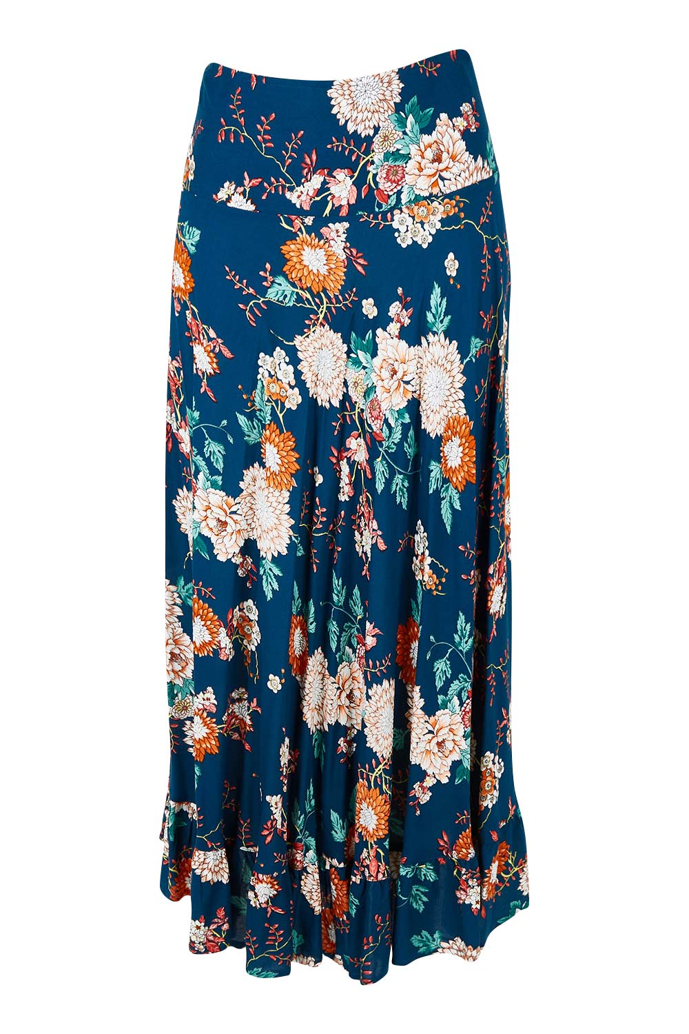 Product shot of the Gigi Maxi Skirt in colour Maya (Blue), from the front