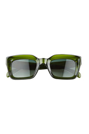 Product shot of the Onassis Polarized Square Sunglasses in colour Mossgreen (Green), from the front