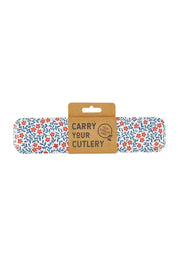 Product shot of the Carry Your  Stainless Steel Cutlery Set in colour Blossom (Pink), from the front