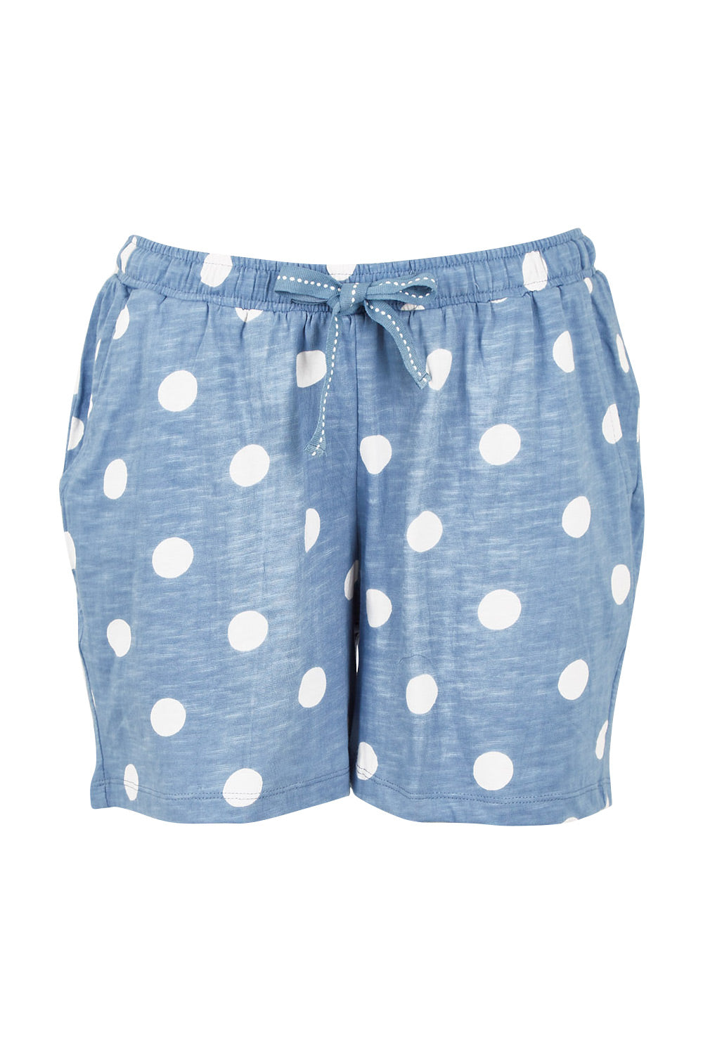 Product shot of the Ava Cuff Short in colour Spotdenim (Blue), from the front