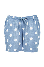 Product shot of the Ava Cuff Short in colour Spotdenim (Blue), from the front