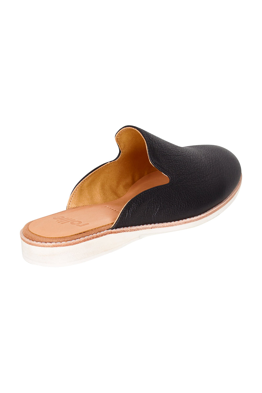 Product shot of the Tumble Leather Derby Mule in colour Black (Black), from the back