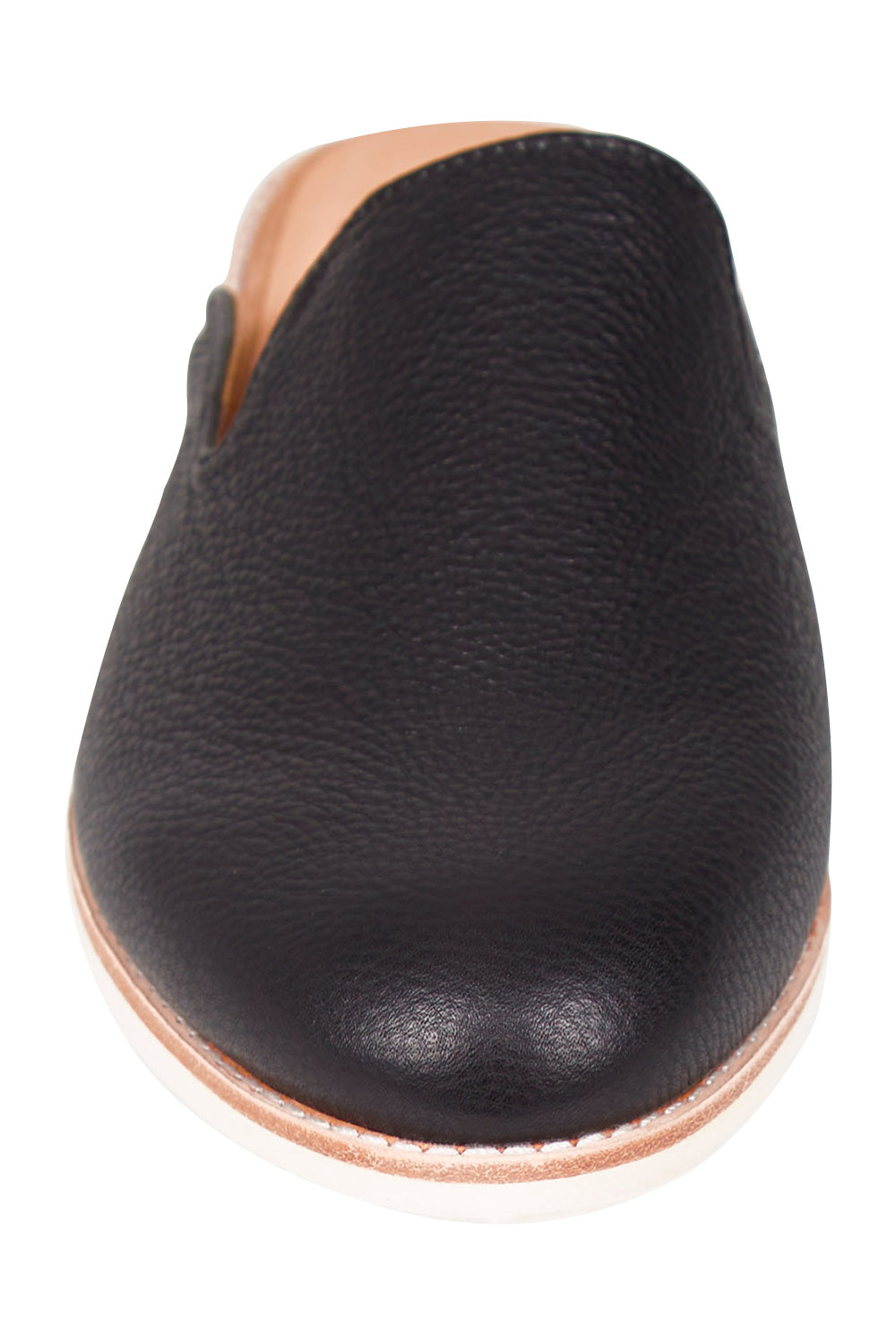 Product shot of the Tumble Leather Derby Mule in colour Black (Black), detail