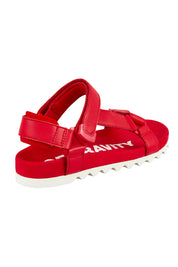 Product shot of the Sandal Tooth Leather Wedge in colour Fiestared (Red), from the back