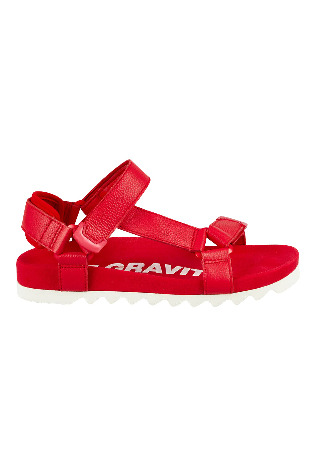 Product shot of the Sandal Tooth Leather Wedge in colour Fiestared (Red), from the front