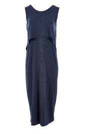 Product shot of the Swing Back Nursing Maternity Maxi Dress in colour Denim (Blue), from the front