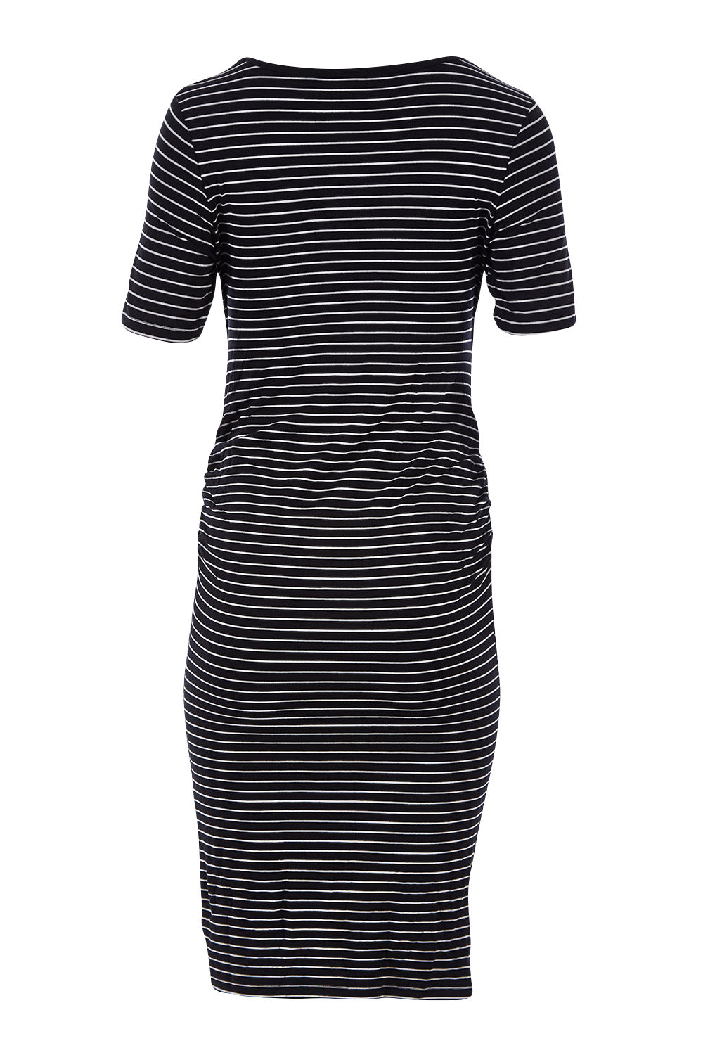 Product shot of the Mia Short Sleeve Nursing Maternity Dress in colour Blackflint (Black), from the back