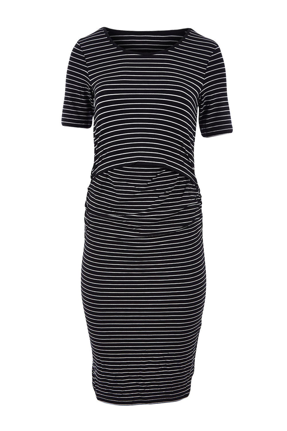 Product shot of the Mia Short Sleeve Nursing Maternity Dress in colour Blackflint (Black), from the front