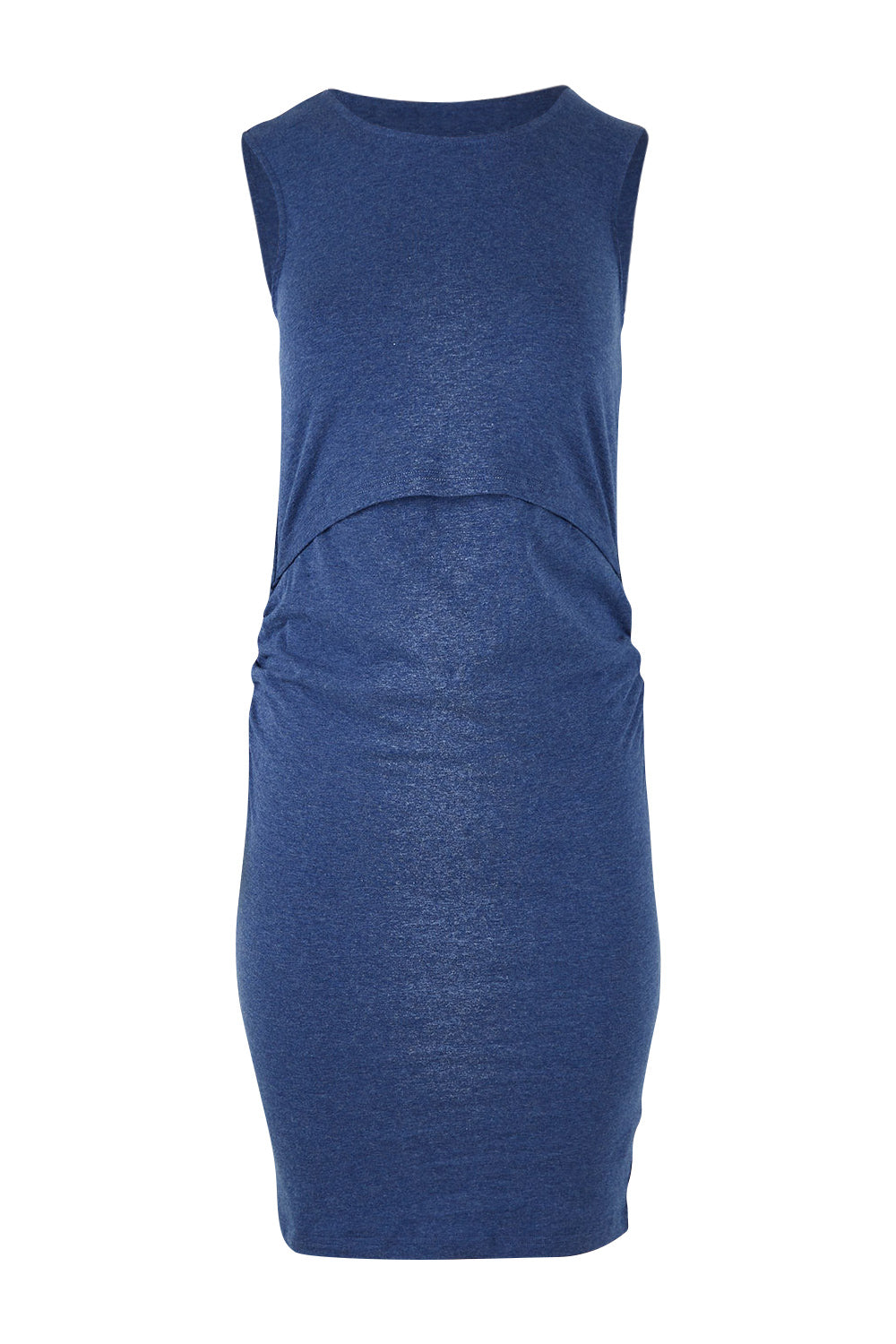 Product shot of the Organic Nursing Tank Dress in colour Denim (Blue), from the front
