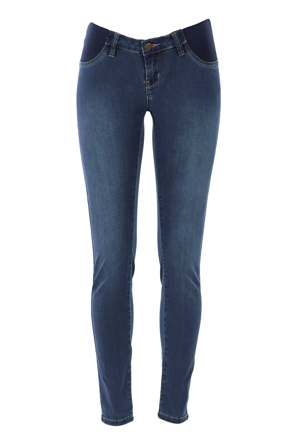 Product shot of the Isla Maternity Jegging in colour WashBack (Blue), from the front