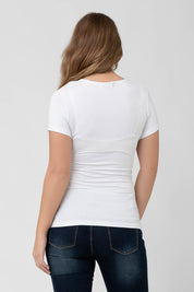 A model wearing the Embrace Tee in colour White (White), from the back