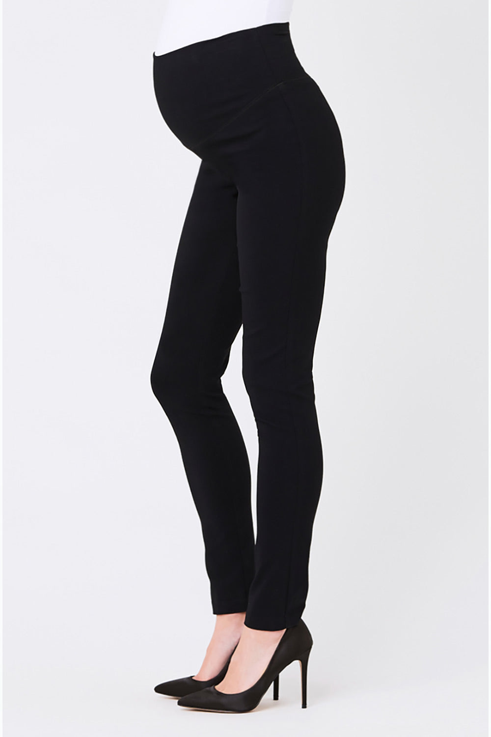 A model wearing the Suzie Maternity Super Straight Pant in colour Black (Black), from the front, cropped image