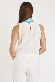 A model wearing the Agay Cotton Top in colour White (White), from the back