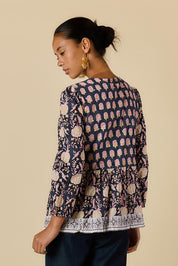 Model Genericm wearing size sample of the Alilia Jacket – Navy in colour Navy, from the back