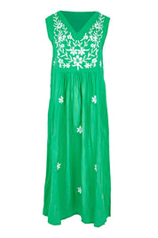 Product shot of the Andaman Cotton Midi Dress in colour Emerald (Green), from the front