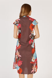 A model wearing the Bharita Cotton Dress in colour Print, from the back