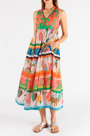 A model wearing the Blooming Patch Cotton Maxi Dress in colour Multi, from the front, cropped image