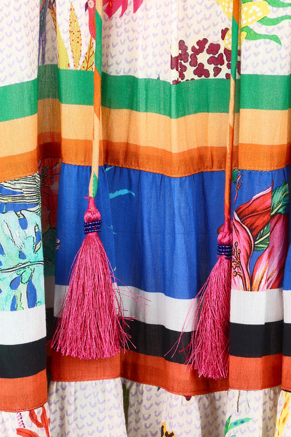 Product shot of the Blooming Patch Cotton Maxi Dress in colour Multi, detail
