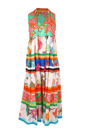 Product shot of the Blooming Patch Cotton Maxi Dress in colour Multi, from the front
