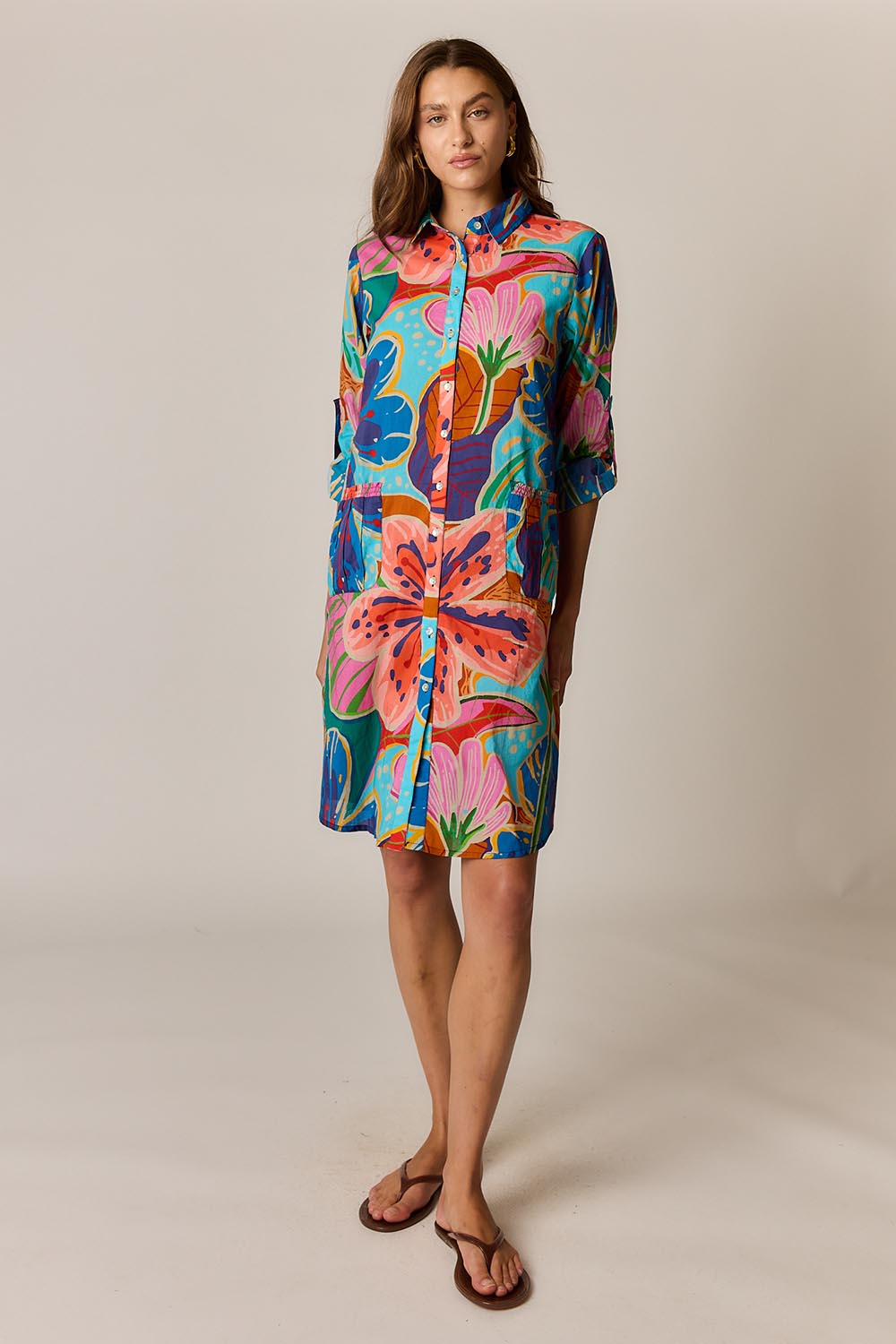 Model Genericm wearing size sample of the Breeze Shirtmaker Dress – Blue in colour Blue, from the front