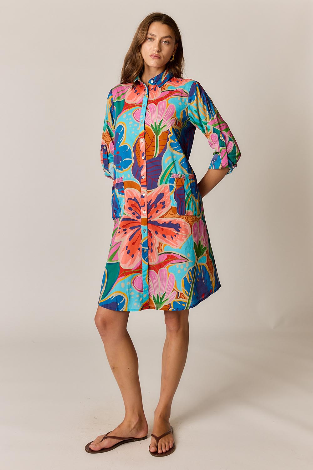 Model Genericm wearing size sample of the Breeze Shirtmaker Dress – Blue in colour Blue, from the front