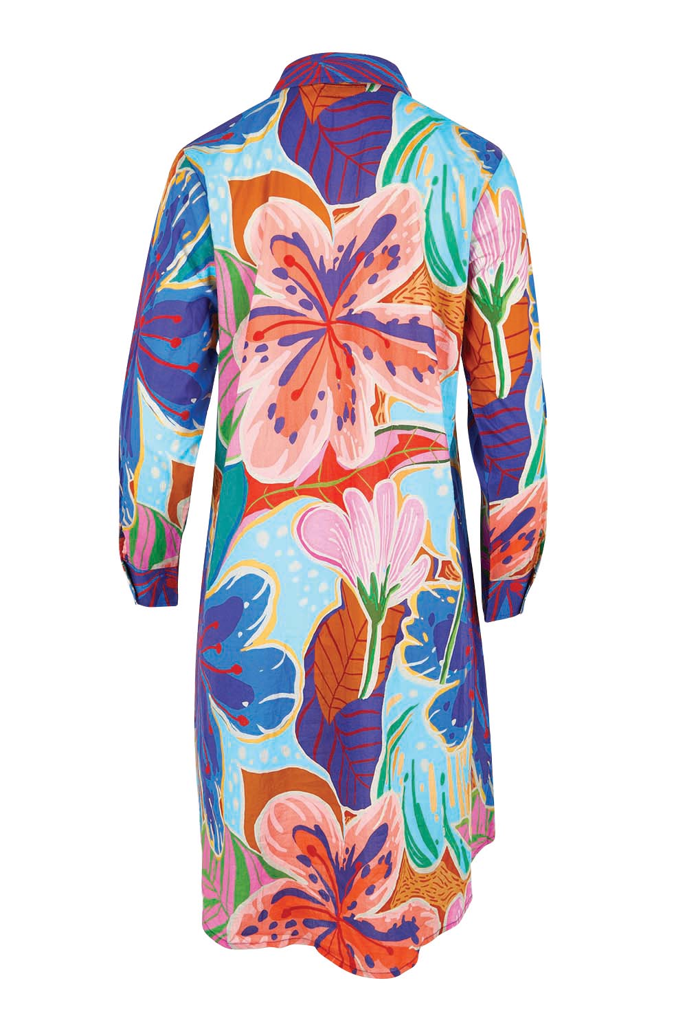 Product shot of the Breeze Shirtmaker Dress – Blue in colour Blue, from the back
