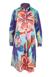 Product shot of the Breeze Shirtmaker Dress – Blue in colour Blue, from the front
