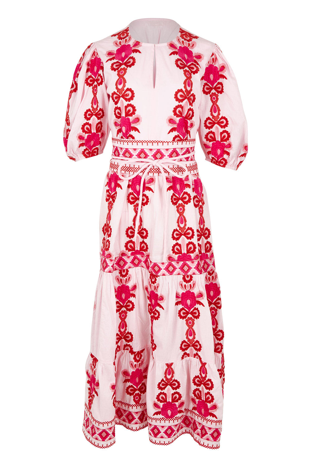 Product shot of the Carlos Cotton Maxi Dress in colour Pink (Pink), from the front