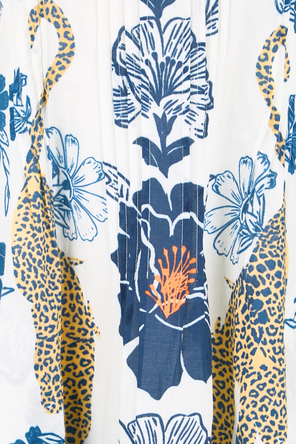Product shot of the Celia Kaftan - Navy in colour Navy, showing detail