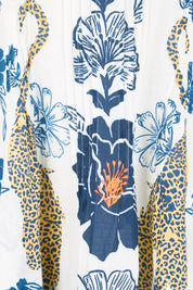 Product shot of the Celia Kaftan - Navy in colour Navy, showing detail