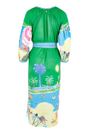 Product shot of the Cote D'azur Cotton Dress in colour Print (Green), from the back