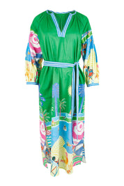 Product shot of the Cote D'azur Cotton Dress in colour Print (Green), from the front