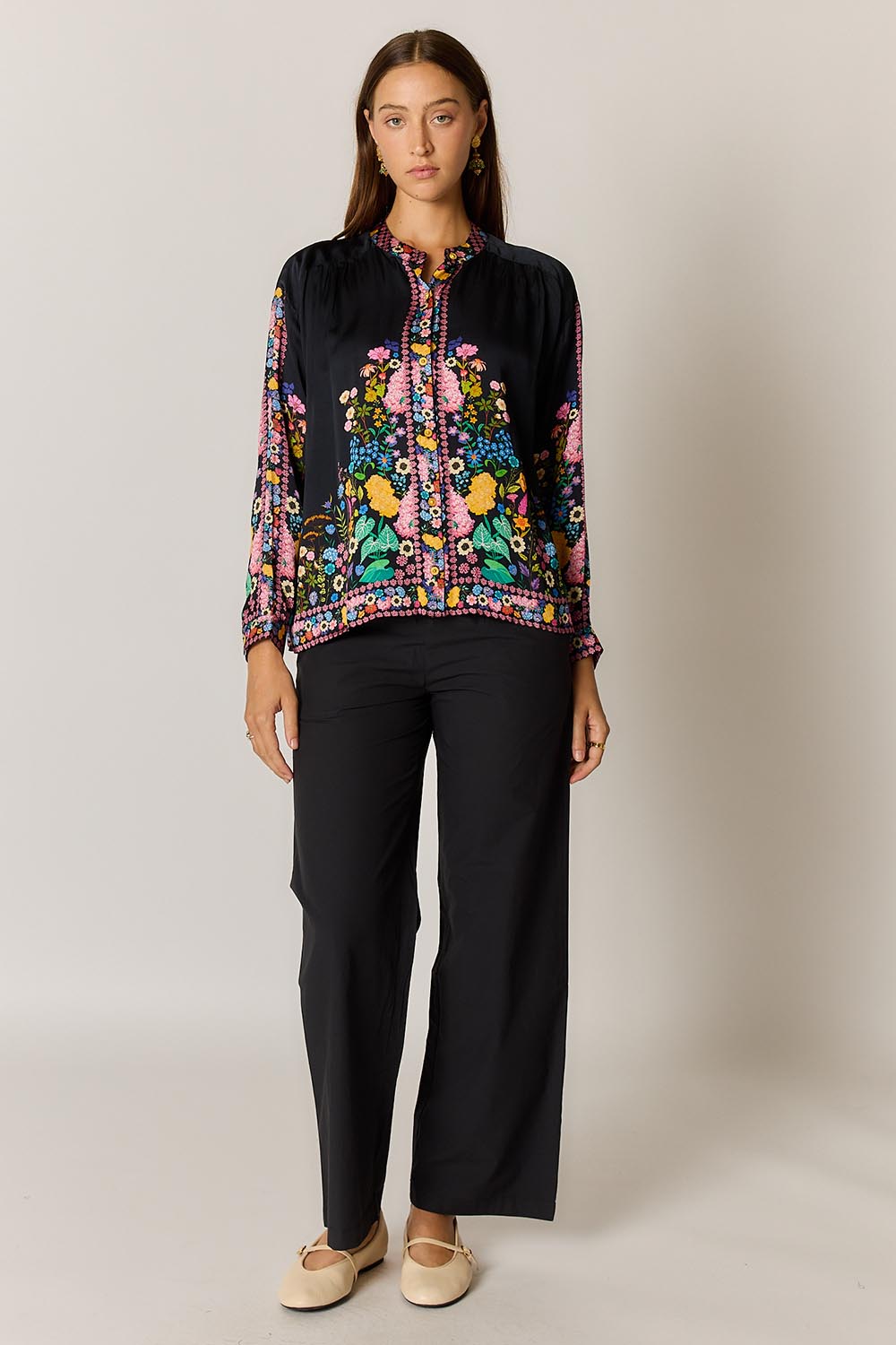 Model Genericm wearing size sample of the Delicia Shirt – Black in colour Black, from the front