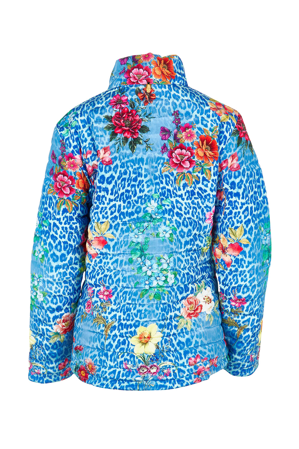 Product shot of the Florentyna Puffer Jacket in colour Blue (Blue), from the back